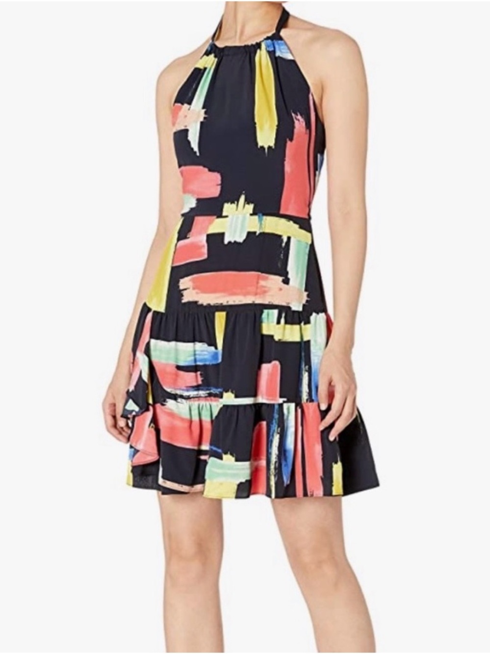 Milly Halter-Neck Abstract Brushstroke Print Dress Medium